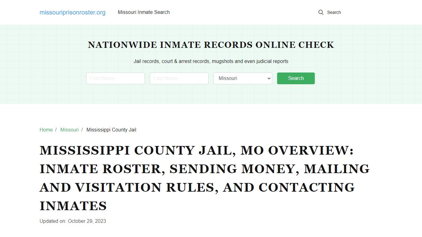 Mississippi County Jail, MO: Offender Lookip, Visitations, Contact Info